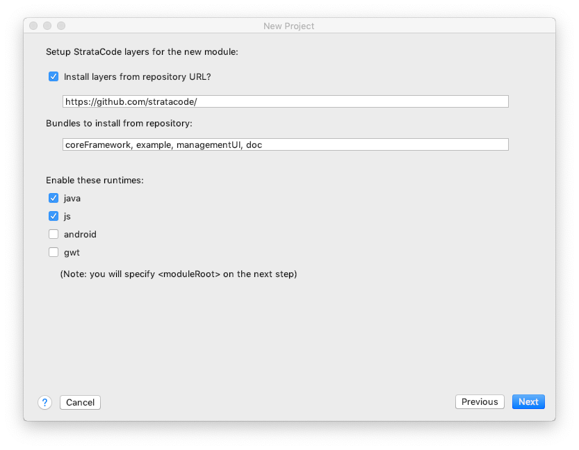 New project dialog - step 3